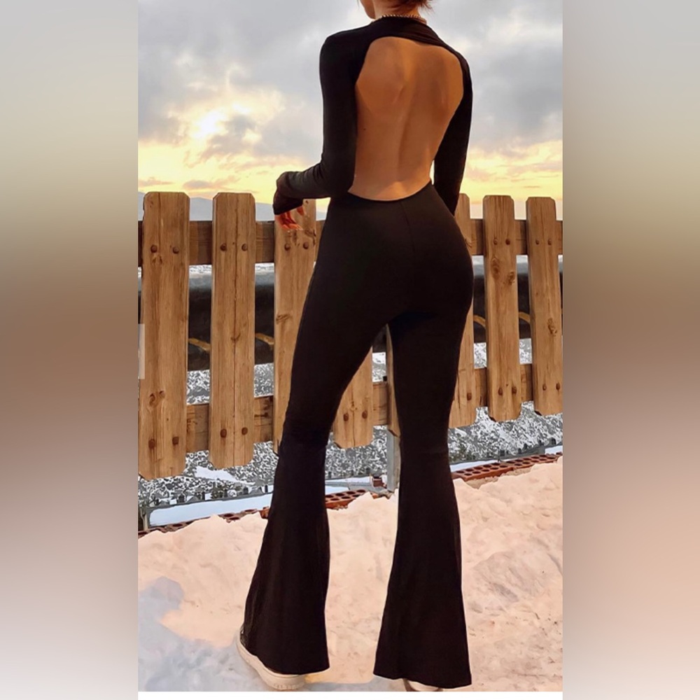 Vintage Long Sleeve Flare Leg Jumpsuit